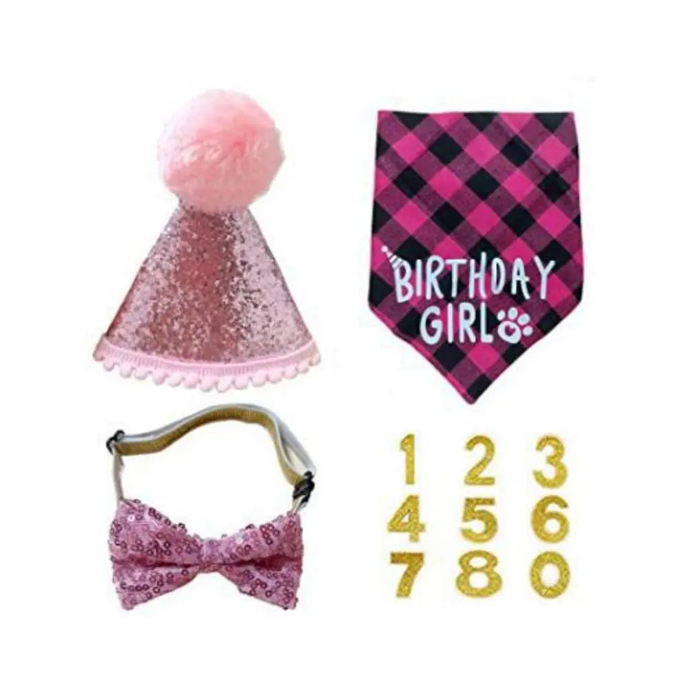Decorative Pet Birthday Set Polyester Adjustable Dog Sequins Hat Blue Cat Birthday Hat Bow Tie Birthday Party