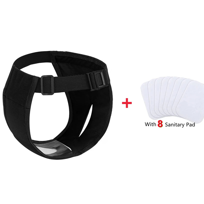 the DOGGY DIAPER - Female Dog Nappies with 8 Sanitary Pad for Bleeding, Physiological Washable Nappies, Anti-Male Dogs Harass Pants