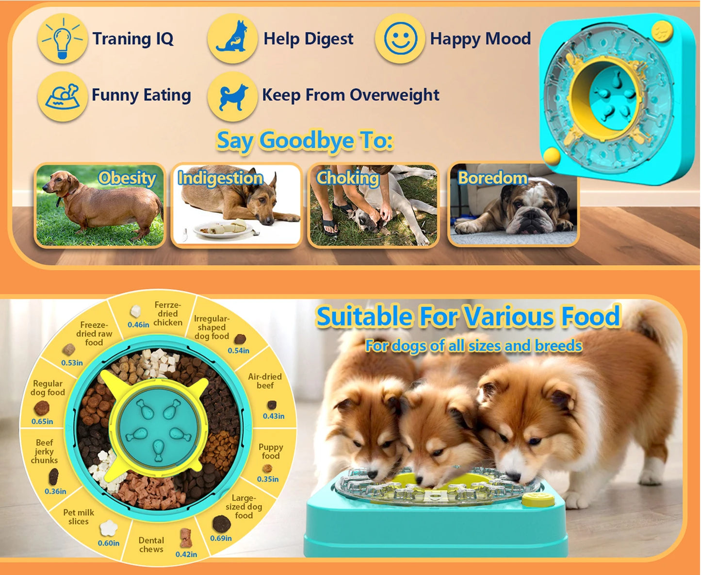 3in1 Interactive Dog Puzzle Toys - Fun Slow Feeder Brain Education Treat Puzzles with IQ Squeak Design - Educational Dog Toys