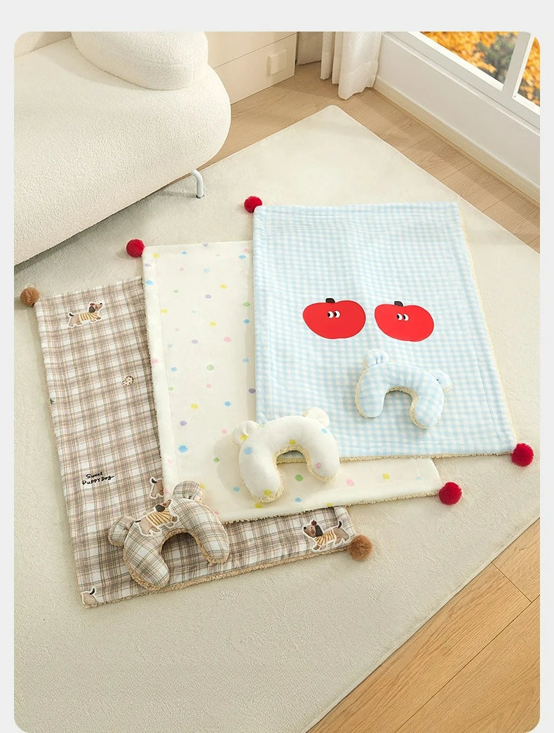 2pcs/set New Style Pet Sleeping Pad Winter Dog Blanket Cat Cushion Universal Comfortable Dog Quilt with Pillow Pet Supplies