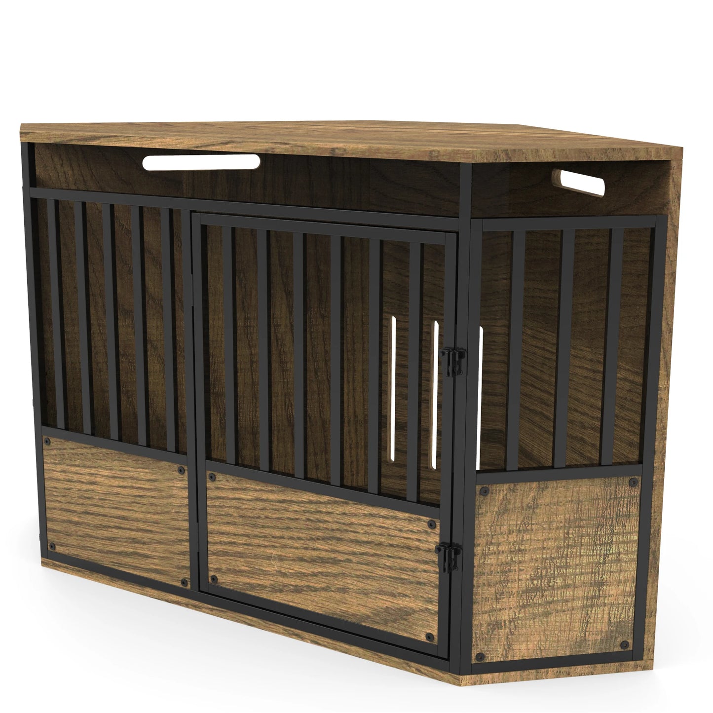 the CORNER CRATE - Furniture Style Wooden Pet Crate Corner Table, Heavy Duty Large Dog Cage Kennel