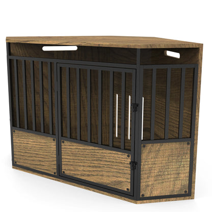 the CORNER CRATE - Furniture Style Wooden Pet Crate Corner Table, Heavy Duty Large Dog Cage Kennel