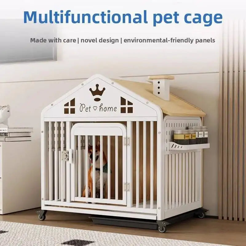the DOG VILLA - Multi-Functional Solid Wood Steel Frame Pet Dog Villa, Small/Medium-Sized Dog Cage, Indoor Outdoor Dog Cage, Dog Bed with Toilet