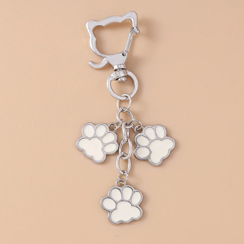 Cute Enamel Puppy Dog Cat Paw Keychain Footprint Key Ring Pendants for Women Girls Handbag Decor DIY Handmade Jewelry  Gifts