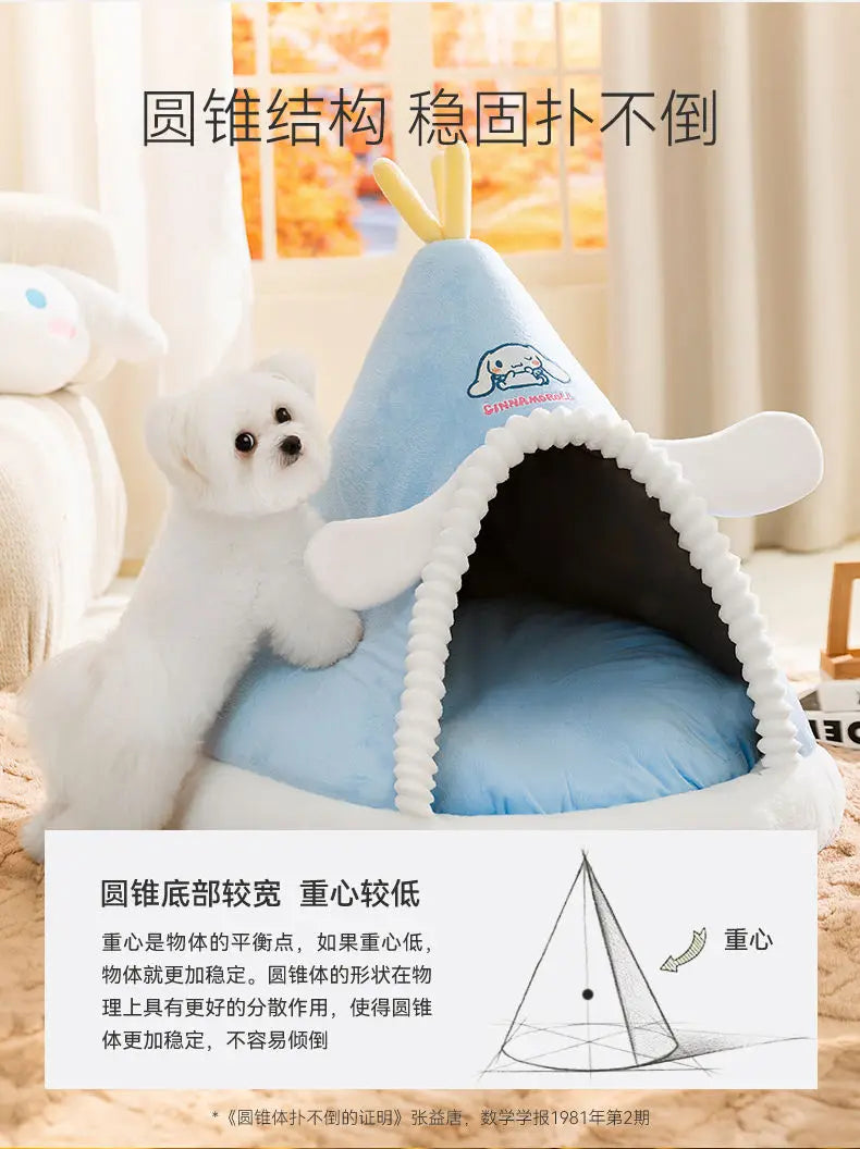 Kawaii Sanrio Cinnamoroll Dog Beds Cute Cat Mats Kennel Winter Warm Enclosed Safe House Removable Washable Sleeping Mat