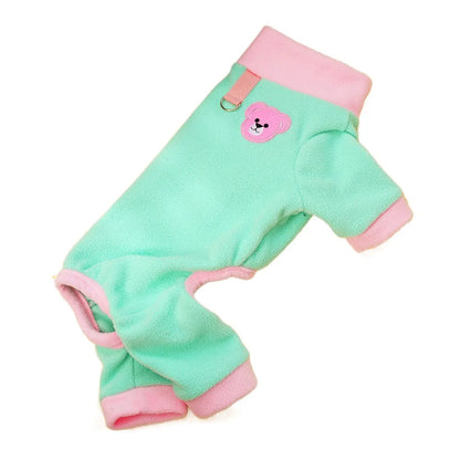 Bear Pattern Plush Dog Jumpsuit Colorful with D Ring Dog Four Legged Clothing Comfortable Pet Base Shirt Warm Dog Pajamas