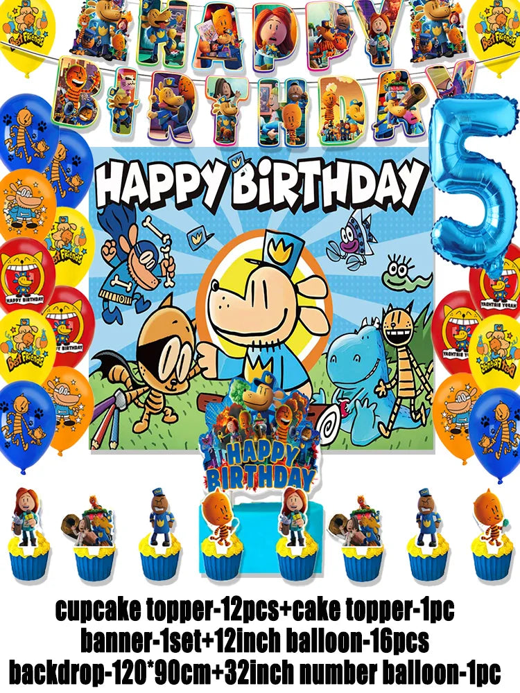 Cartoon DOGS MAN Theme Birthday Party Supplies Decoration Best Friend Balloon Banner Backdrop Cupcake Topper for Kids Child Gift