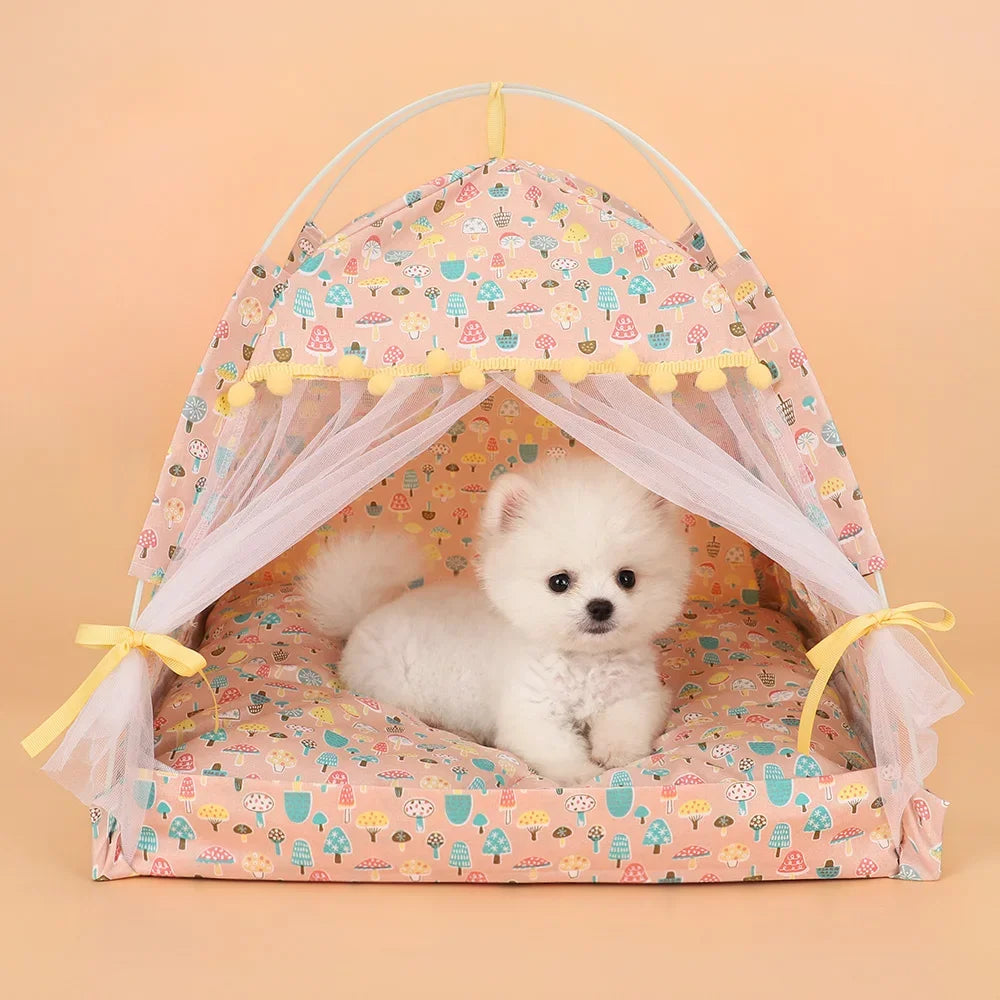 the PRINCESS PUPPY TENT - Pet Dog Tent House, Floral Print Enclosed Cat/Dog Tent Bed, Indoor Folding Portable Comfortable Kitten/Puppy Bed, Kennel for Small Pets