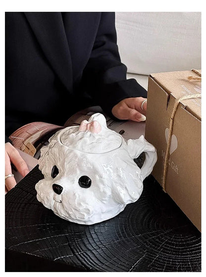 Cute Teddy Dog Shaped Mug Ceramic Cup&saucer Dining Table Coffee Cup Milk Tea Mugs Afternoon Tea Teacup Fruit Juice Container