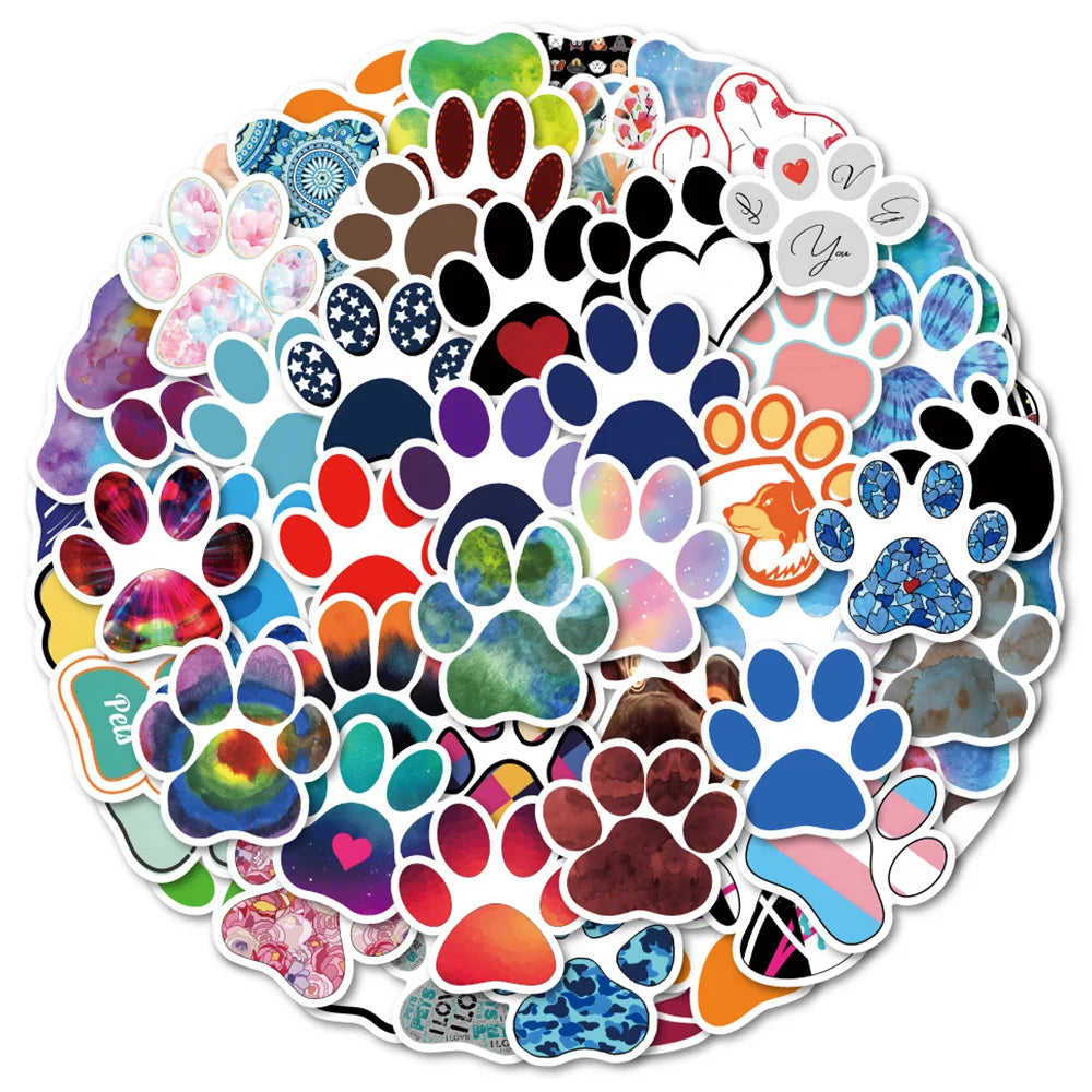 10/30/50pcs Cute Animal Pets Paw Stickers Aesthetic Waterproof Graffiti Water Bottle Skateboard Guitar Dog Cat Paw Sticker Packs