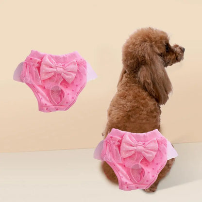 Dog Menstrual Pants Comfortable Anti-harassment Pet Sanitary Pants Breathable Cotton Puppy Bowknot Diaper Clothing Pet Supplies