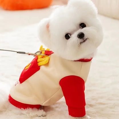 Pet Leash Little Dog Clothes Schnauzer Hoodie Autumn Small Dog Pocket French Fries with Plush Pullover Top Puppy Clothes