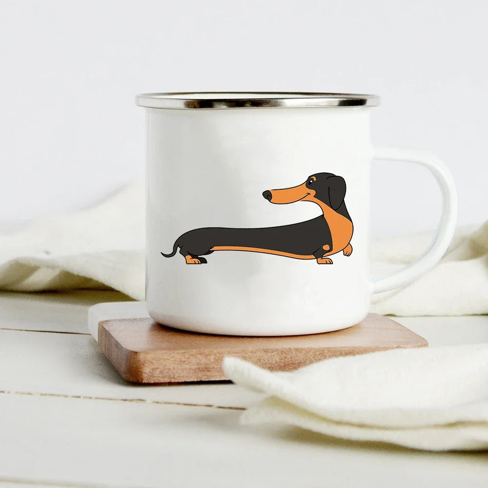 Peace Love Dogs Print Creative Enamel Coffee Mugs Cartoon Dachshunds Dog Paw Party Beer Juice Milk Cups Friend Birthday Gifts