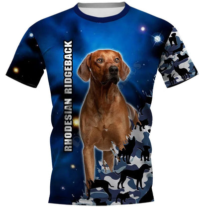 the BLUE SPACE DOGS - Amstaff Pitbull Dog T-Shirt, Men's 3D Doggy Printed Tee Shirts, Women's Clothing, Summer Kids Casual Tops Tees Short Sleeve
