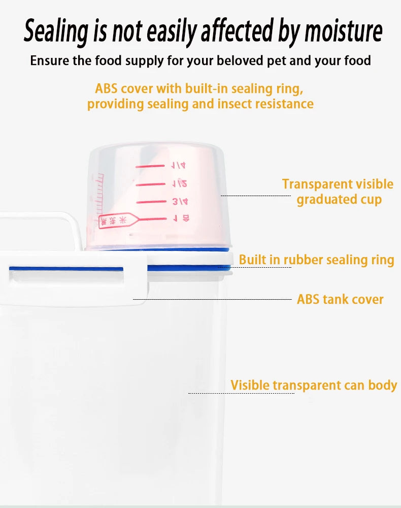 1.5L/2L Dog Cat Food Pail Plastic Storage Tank with Measuring Cup Container Moisture-proof Sealed Jar Pet Supplies Accessories