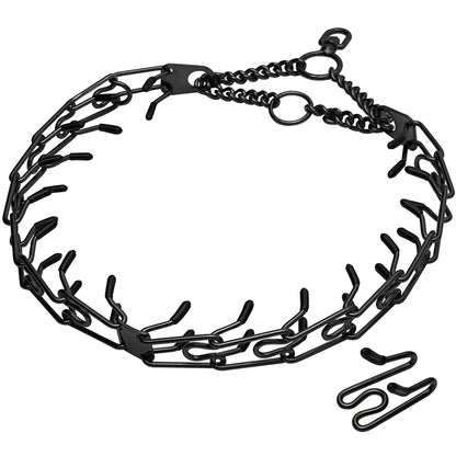 Training Prong Dog Collar Removable Black Pet Link Chain Adjustable Stainless Steel Metal Spike Necklace with Comfort Rubber Tip