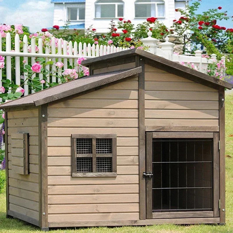 the DOUBLE DUPLEX DOGHOUSE - Custom 118cm*102cm*117cm Outdoor Dog Niche, Large Rainproof Wooden Dog Kennel, Pet Cages Houses