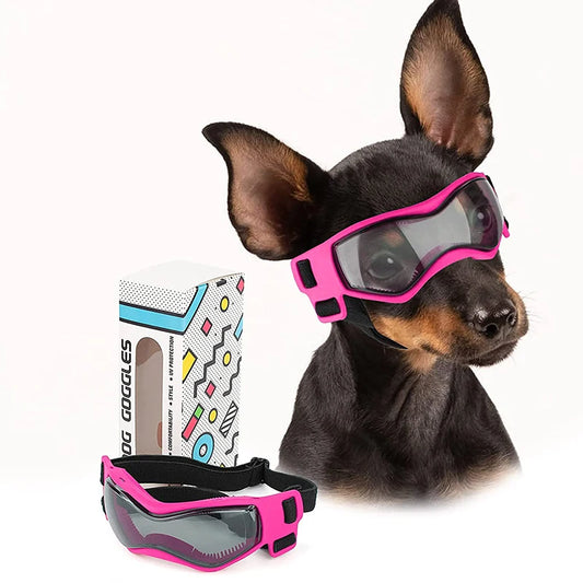the BRIGHTEYES DOG GOGGLES - Dog Sunglasses, Soft Adjustable UV Protection Pet Goggles, Easy Wear Puppy Glasses for Small/Medium Breed Outdoor Riding/Driving