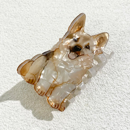 Cute Cartoon Acrylic Corgi Chihuahua Dog Printed Hair Clip Claw For Women Girls New Geometric Hairpin Hair Accessories Tool