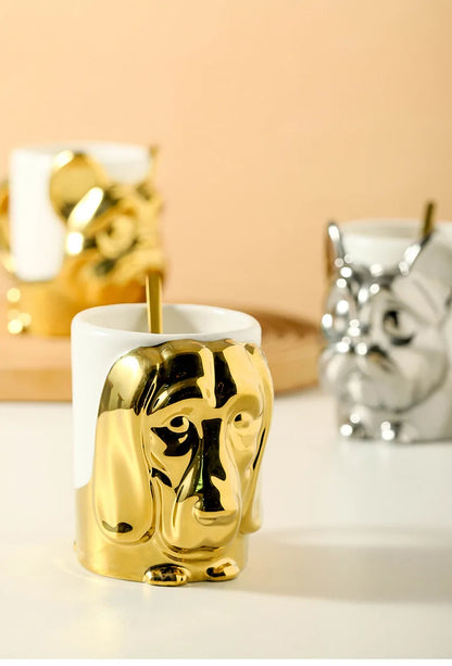 1pc Creative Stereo Dog Coffee Cup Cartoon Animal Tea Cup Gold Plated Silver Dog Ceramic Mug Couple Gift Oatmeal Mug Home Decor