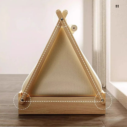 the POW-WOW PET BED - Wooden Oxford Cloth Dog Bed, Elevated Moisture-Proof Tent, Enclosed Safety House All-Season Dog Shelter with Frame Support