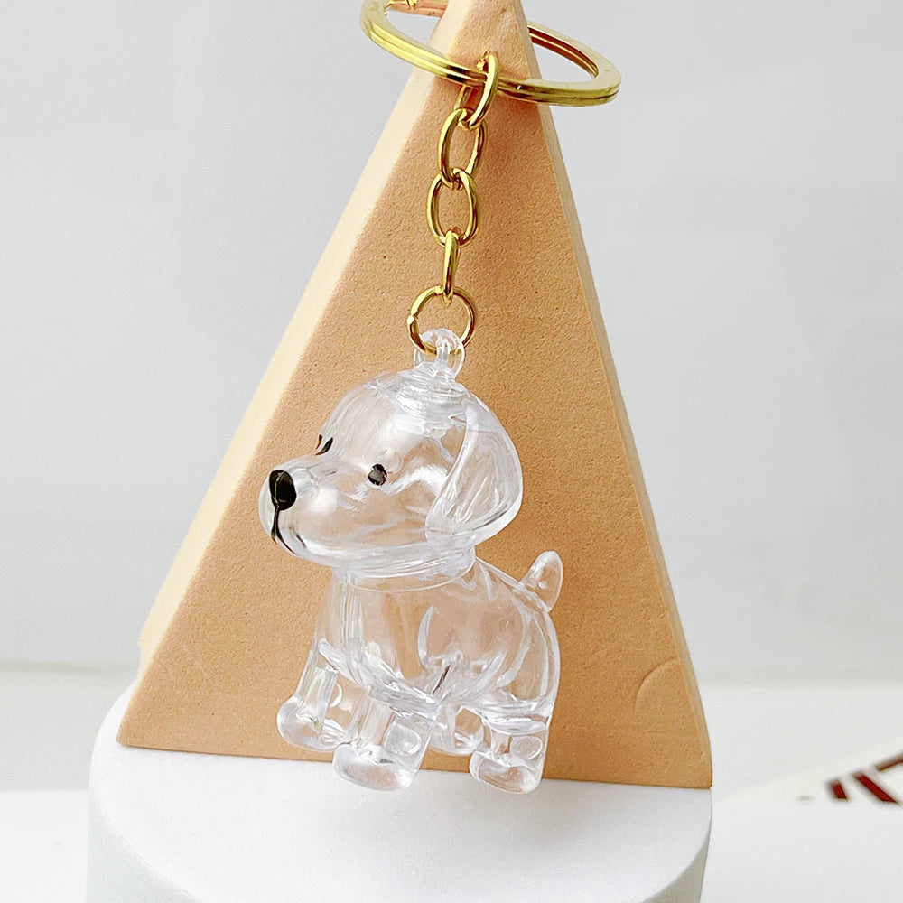 5pcs Cute Transparent Plastic Keychain Dog Hair Storage Keyring Bag Car Interior Decoration Pendant Souvenir For Family Members