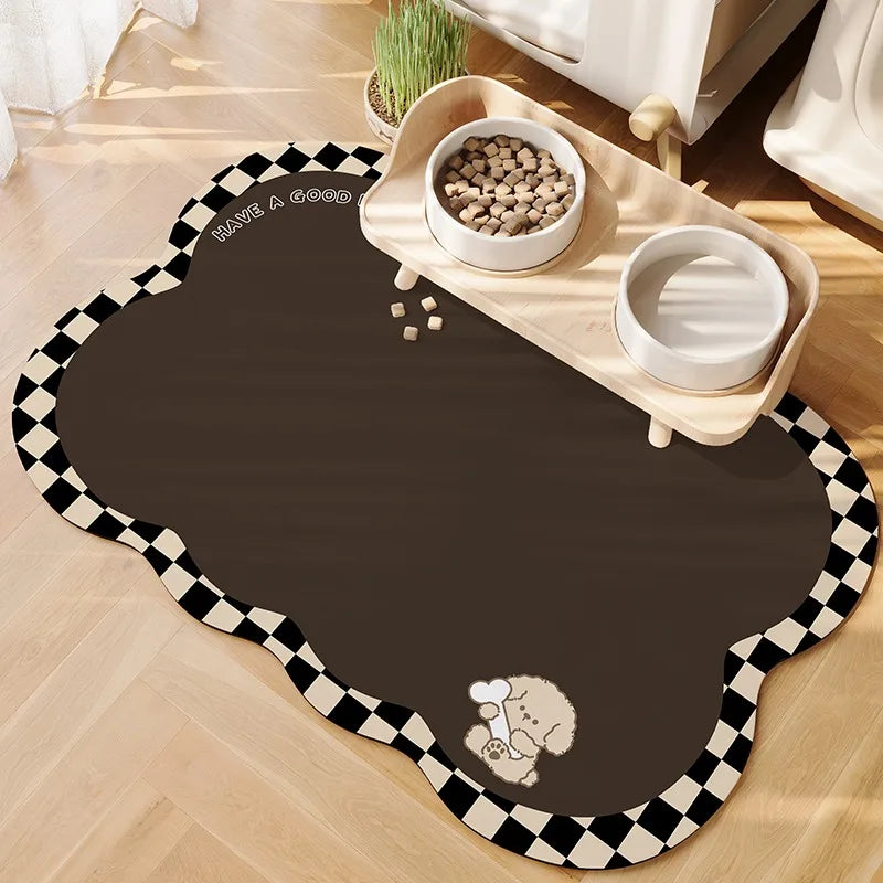 Pet Feeding Mat Waterproof Pvc Leather Carpet Cat Dog Anti-urine Floor Mats Pink Plaid Sweet Home Decoration Rug for Kitchen