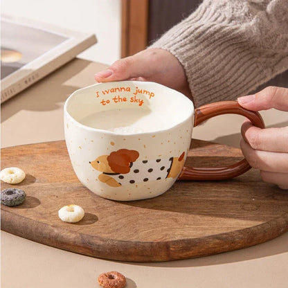 300ML Ceramic Mug Cartoon Cup Cute Puppy Pattern Coffee Cup Juice Breakfast Milk Oats Mug Yogurt Office Student Drinkware Gift