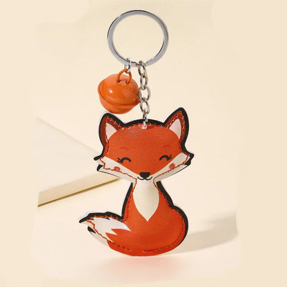 Fashionable Leather Fox Keychain Cartoon Cute Small Metal Bell Pendant Key Chain Animal Bag Charm Women's Decoration Accessorie
