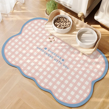 Pet Feeding Mat Waterproof Pvc Leather Carpet Cat Dog Anti-urine Floor Mats Pink Plaid Sweet Home Decoration Rug for Kitchen