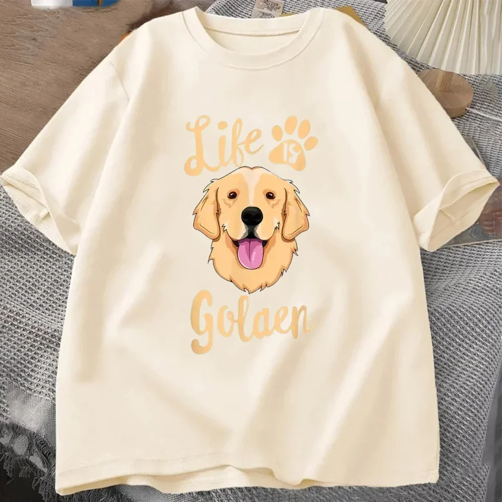 the GOLDEN LIFE - Life Is Golden Retriever T-Shirt, Men/Women Dog Owner Gift T-Shirt, Cotton Loose Casual T-Shirts, Unisex Tops Tees O-Neck Oversized