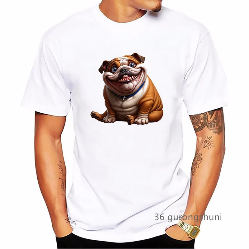 the CHUBBY BULLDOG - Chubby Bulldog Animal Printed T-Shirt, Men's Clothing Funny Kawaii Dog Lover T-Shirt, Homme Harajuku Shirt, Summer Tops Streetwear