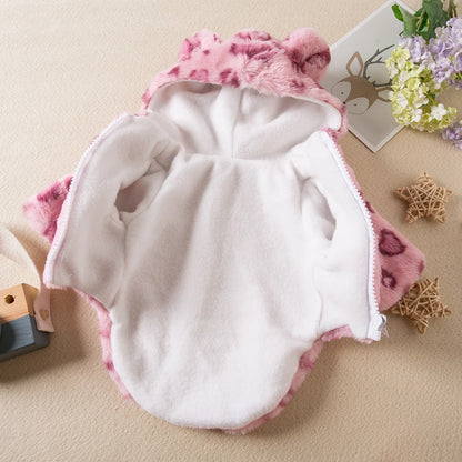 Pet Sweater Winter Leopard Print French Bulldog Soft Coat Small Dog Clothes Fur Hoodies Cute Dog Clothes