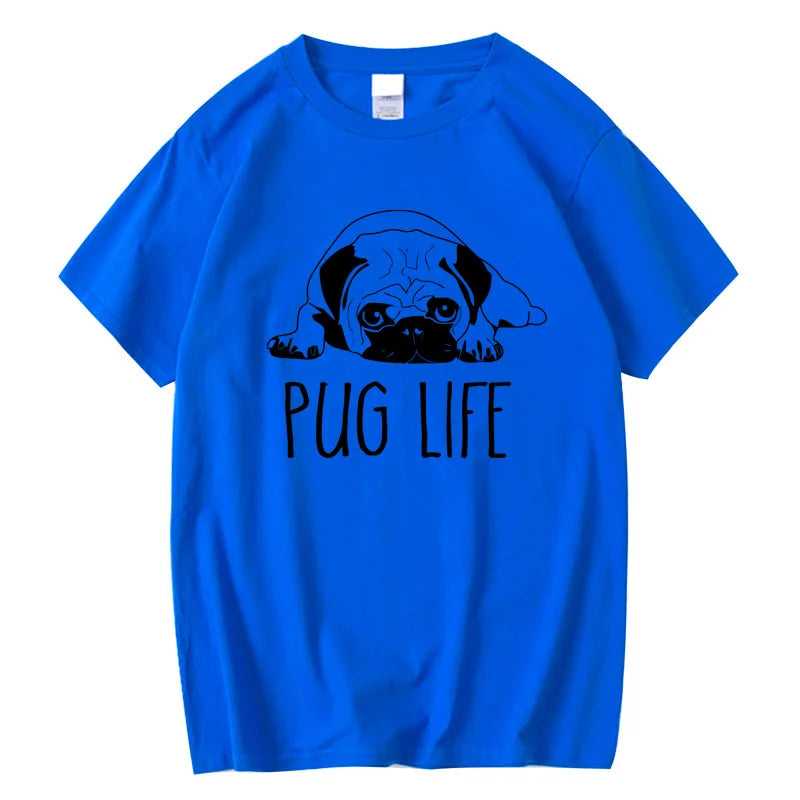 the LIFE OF PUGS - Men's High-Quality T-Shirt, 100% Cotton Funny Pug Printed Loose Male Crewneck T-Shirt, Short Sleeve O-Neck Men T-Shirt/Tops/Tees