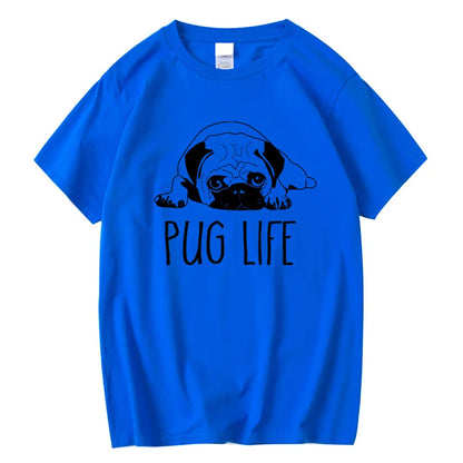 the LIFE OF PUGS - Men's High-Quality T-Shirt, 100% Cotton Funny Pug Printed Loose Male Crewneck T-Shirt, Short Sleeve O-Neck Men T-Shirt/Tops/Tees