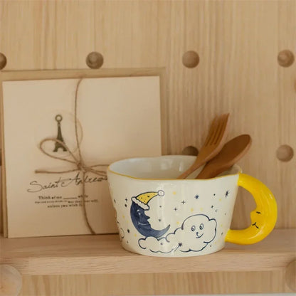 300ml Creative Cartoon Ladybug Dog Pattern Coffee Cup with Moon Handle Ceramic Mug Breakfast Milk Cups for Kids Birthday Gift