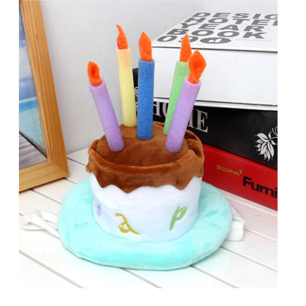 the CANDLE CAKE CROWN - Comfortable Pet Birthday Hat, Cartoon Style Adjustable Under Chin Strap for Dog/Cat Party - Photo Events, Dog Birthday Hat