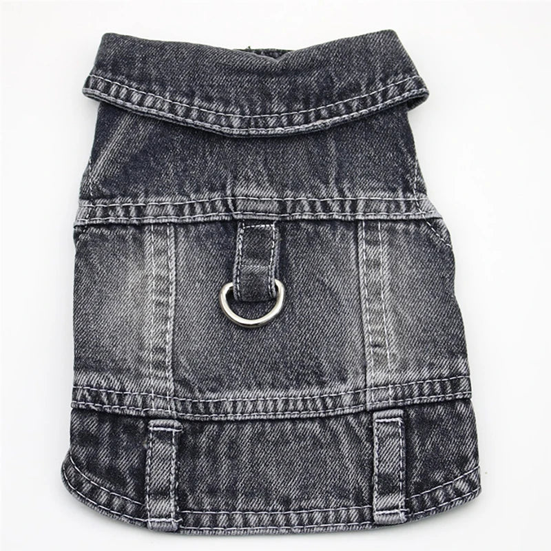 Dog Jeans Jacket ,Cool Puppy Summer Clothes ,Dog Denim Shirts for Small Boy Dogs Cats Outfits Washable Durable Harness Vest
