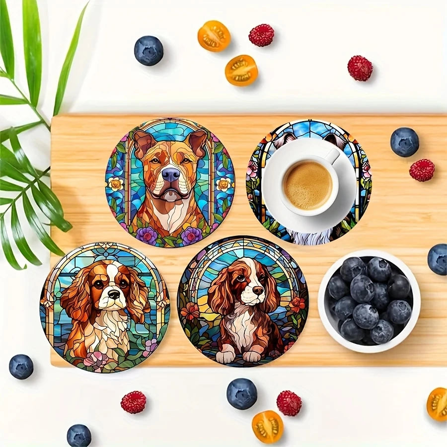 6/8pcs 2D single-sided dog pattern heat resistant non-slip round wooden coaster perfect family afternoon tea coffee shop Gifts