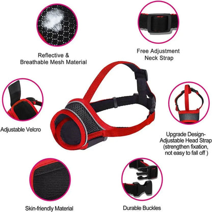 the EASYBREATHE DOG MUZZLE - Soft Fabric Adjustable Strap Pet Mask, Mesh Dog Muzzle Allows Panting and Drinking, Prevents Biting, Dog Mouthpiece