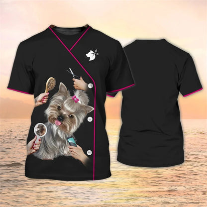 the PET GROOMER - Pet Groomer Shirt, Men's T-Shirts, Unisex Grooming Uniform Tops, Summer Fashion Short Sleeve Workwear Tees, O-Neck Oversized Clothes