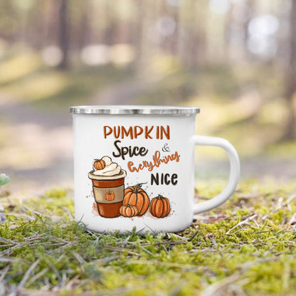 Pumpkin Leaves Dog Cat Printed Enamel Mugs Coffee Cups Fall Thanksgiving Party Wine Juice Mug Handle Cup Autumn Holiday Gifts