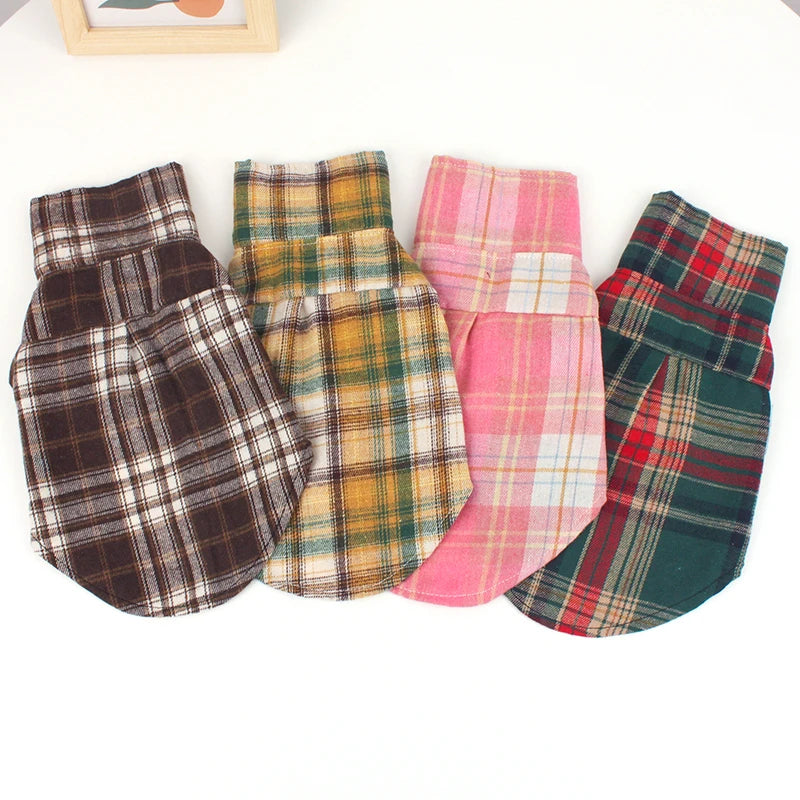 Summer Pet Shirt British Style Plaid Dog Vest Clothes For Small Dogs Chihuahua Cotton Puppy Shirts