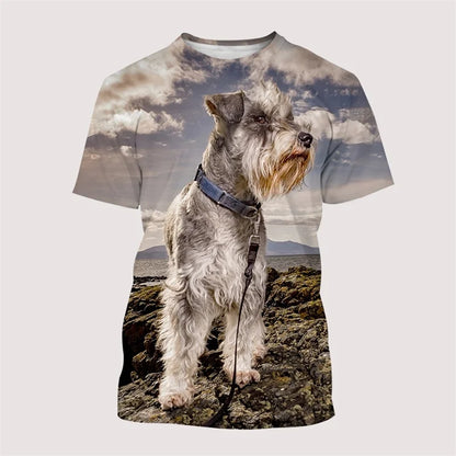 the SCHNAUZER DOG - Schnauzer Dog T-Shirt, Summer Short Sleeve 3D Print Tops, Men Oversized Clothing, O-Neck Graphic T-Shirts, Tee Streetwear