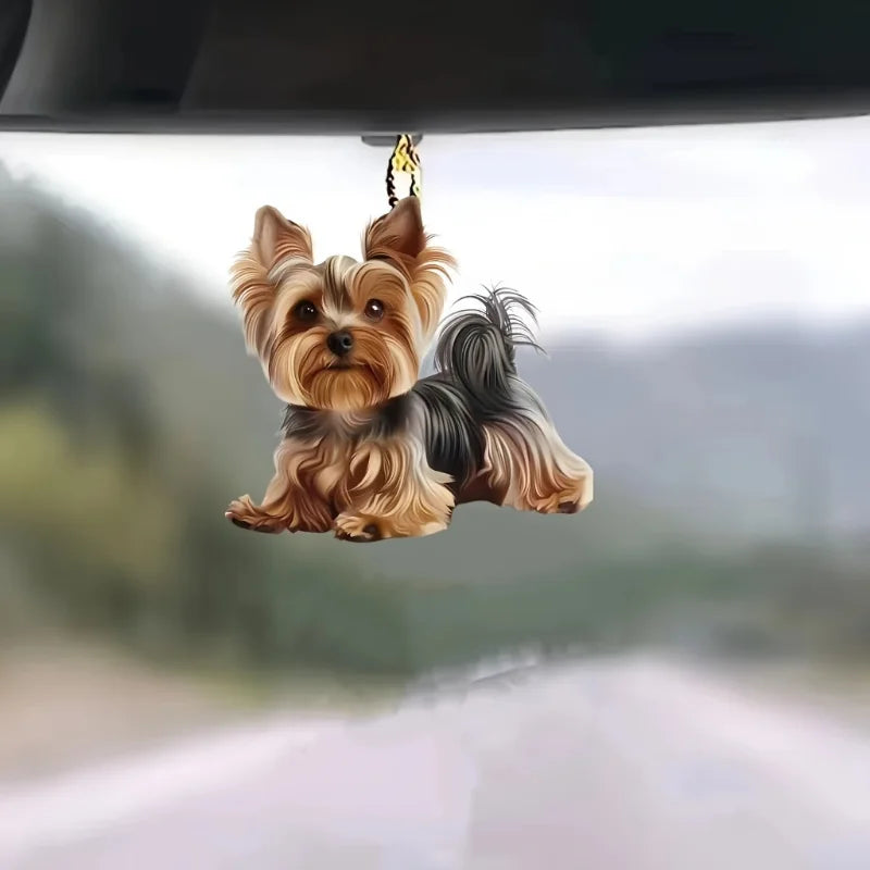 Cute Yorkshire Terrier Dog Acrylic Pendant Versatile Charm Puppy Keychain For Car Mirrors, Backpacks & Home, Festive Party Decor