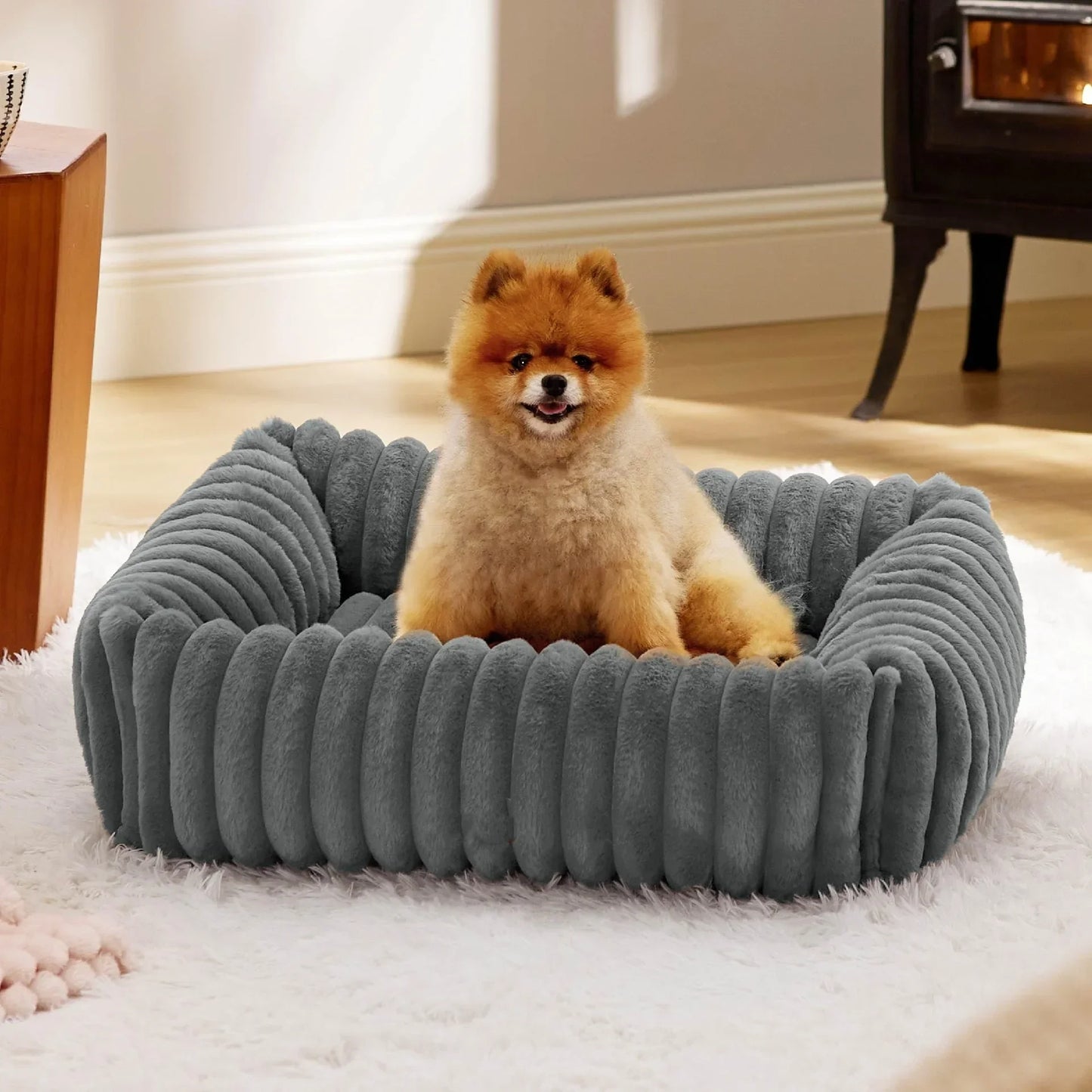 Luxury Warm Bed for A Small Dog W/ Armrest Cat Nest Pet Plush Kitten Winter Sofa Puppy Bed Detachable Washed for Cat Accessories