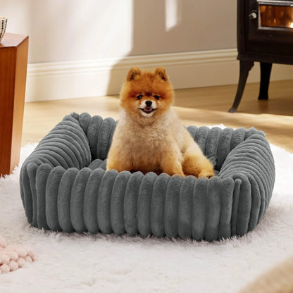 Luxury Warm Bed for A Small Dog W/ Armrest Cat Nest Pet Plush Kitten Winter Sofa Puppy Bed Detachable Washed for Cat Accessories
