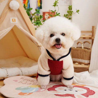Pet Dog Four Legged Pants Dog Color Contrasting Jumpsuit Autumn and Winter Thick Lamb Fleece Four Leg Puppy Coat Bear Small Dog
