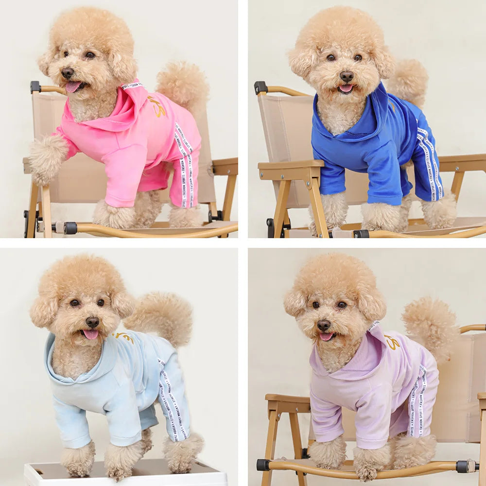 Soft Velvet Dog Jumpsuit Puppy Pajamas Onesie with Hoodie Pet Apparel Spring Autumn Cozy Dog Clothes for Small Medium Dogs