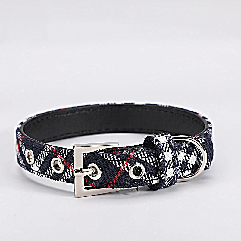 the PLAID PAWS CLASSIC COLLAR - Pet Collar Plaid Cloth Dog Collar, Classic PU Dog Walking, Dog Pet Supplies, Four Seasons Outing
